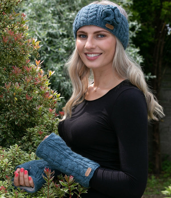 Aran Cable Handwarmers - Denim Blue - The Celtic Gift Store - Clothing Accessories
