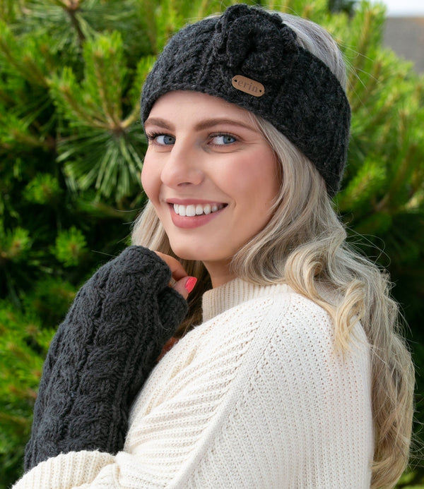 Aran Cable Knit Handwarmers - Charcoal - The Celtic Gift Store - Apparel & Accessories