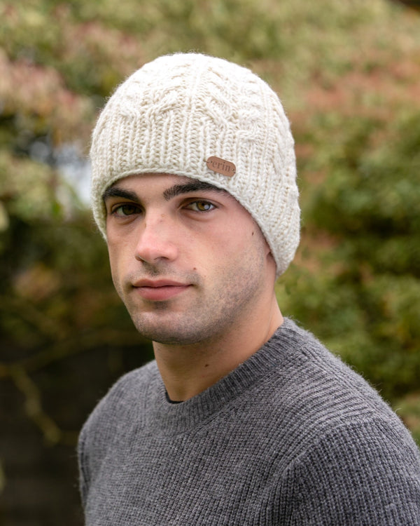 Aran Cable Pullon Hat - White - The Celtic Gift Store - Clothing Accessories