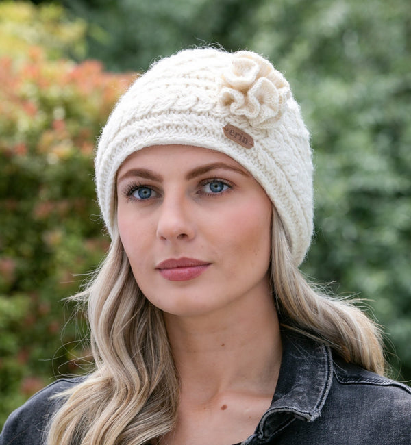 Aran Trellis Design Pullon Hat - White - The Celtic Gift Store - Clothing Accessories