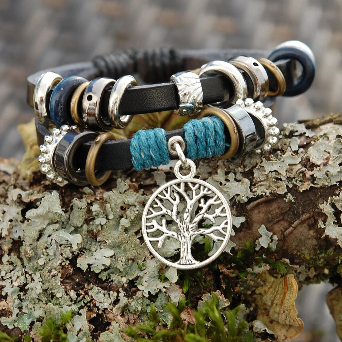 Black Leather Bracelet with Blue and Celtic Tree of Life - The Celtic Gift Store - Earrings