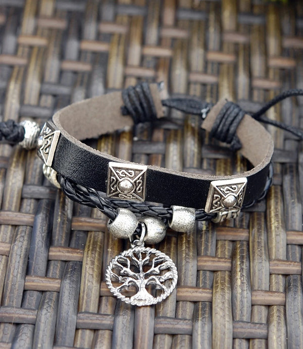 Black Leather Bracelet with Open Tree of Life - The Celtic Gift Store - bracelets