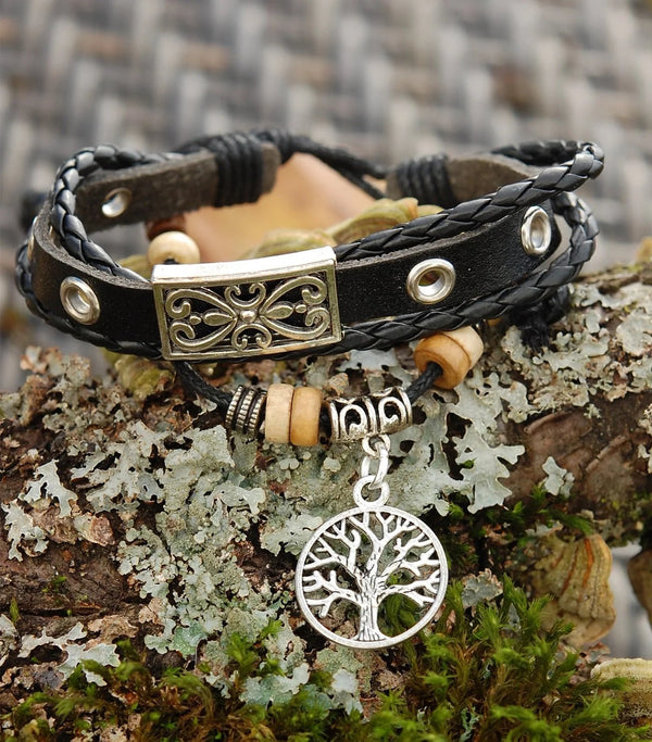 Black Leather Bracelet with Tree of Life - The Celtic Gift Store - bracelets
