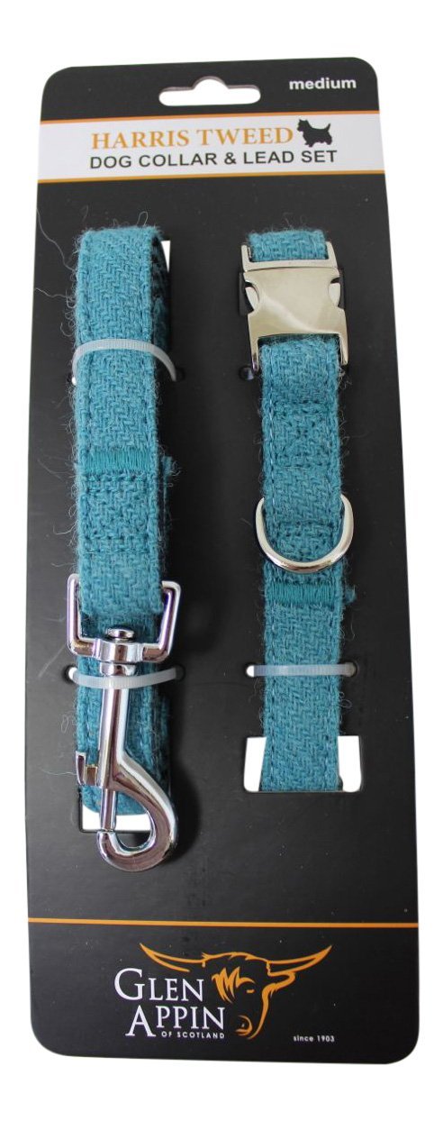 Glen Appin Large Blue Harris Tweed Dog Collar and Lead