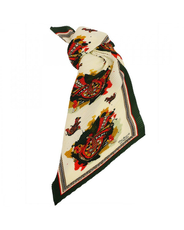 Book of Kells Cream and Green Celtic Crinkle Scarf - The Celtic Gift Store - Scarves & Shawls