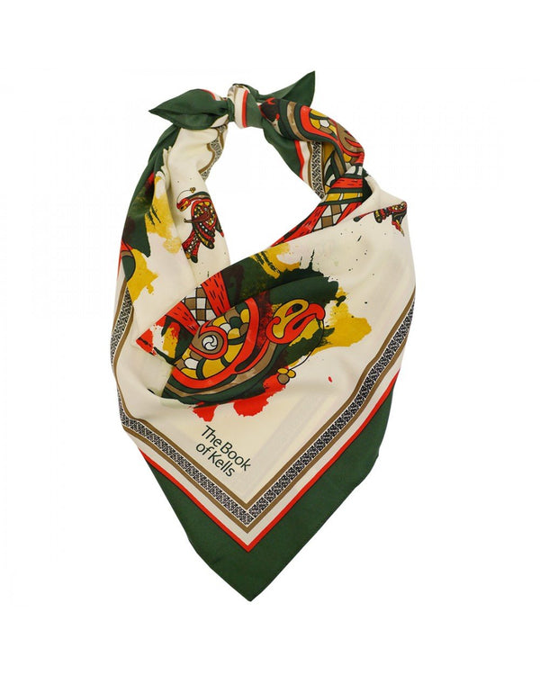 Book of Kells Cream and Green Celtic Square Scarf - The Celtic Gift Store - Clothing Accessories