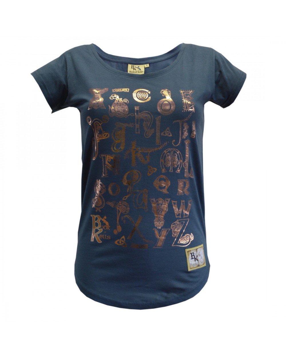 Book Of Kells Foil Celtic Knot Alphabet Ladies T-Shirt - The Celtic Gift Store - Clothing