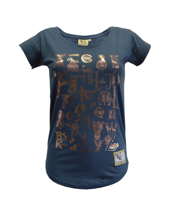 Book Of Kells Foil Celtic Knot Alphabet Ladies T-Shirt - The Celtic Gift Store - Clothing