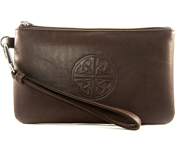 Celtic Knot Leather Wristlet- Brown