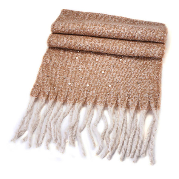 Chunky Scarf - Brown with Pearls - The Celtic Gift Store - Scarves & Shawls