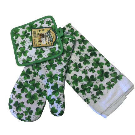 Connemara Kitchen Shamrock Style Tea Towel, Oven Glove, and Pot Holder Set - The Celtic Gift Store - Kitchenware
