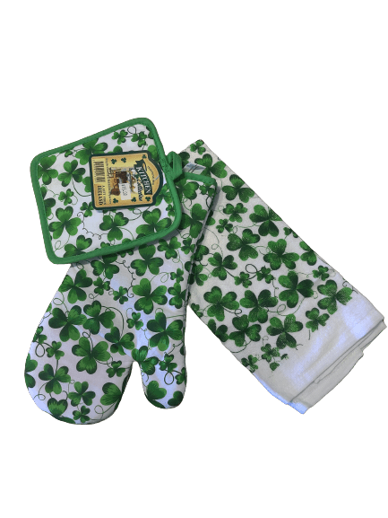 Connemara Kitchen Shamrock Style Tea Towel, Oven Glove, and Pot Holder Set - The Celtic Gift Store - Kitchenware