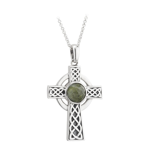 Connemara Marble and Sterling Silver Celtic Cross Necklace - The Celtic Gift Store - Necklaces