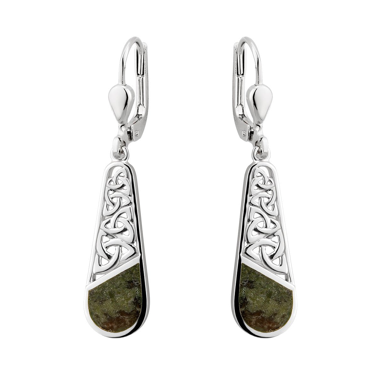 Connemara Marble and Sterling Silver Descending Trinity Knot Earrings - The Celtic Gift Store - Earrings