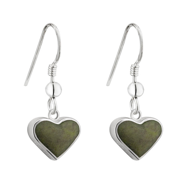 Connemara Marble and Sterling Silver Heart Shaped Drop Earrings - The Celtic Gift Store - Earrings