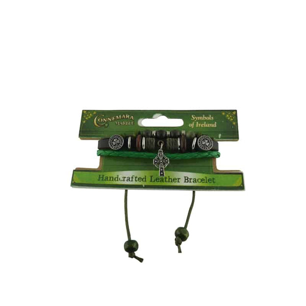 Connemara Marble Celtic Cross Leather Charm Bracelet - The Celtic Gift Store - bracelets