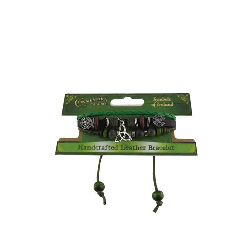 Connemara Marble Celtic Trinity Knot Leather Charm Bracelet - The Celtic Gift Store - bracelets