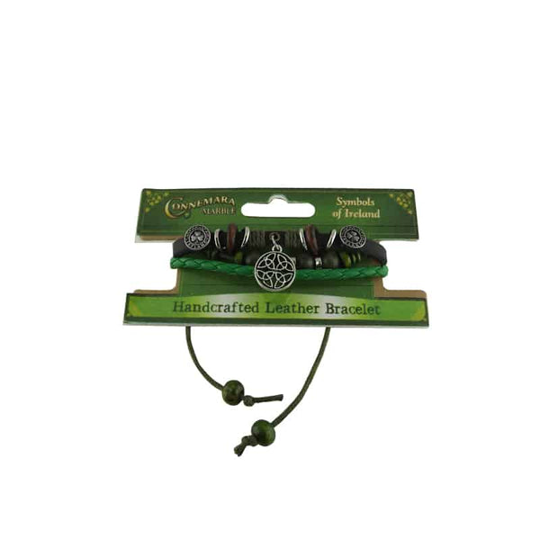 Connemara Marble Round Celtic Knot Leather Charm Bracelet - The Celtic Gift Store - bracelets