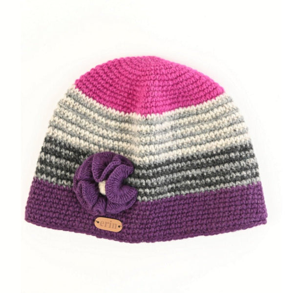 Crochet Cap w/ Purple Flower - The Celtic Gift Store - Clothing Accessories