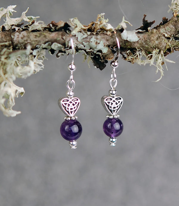 Cruthú Amethyst Celtic Knot Heart Earrings - The Celtic Gift Store - Earrings