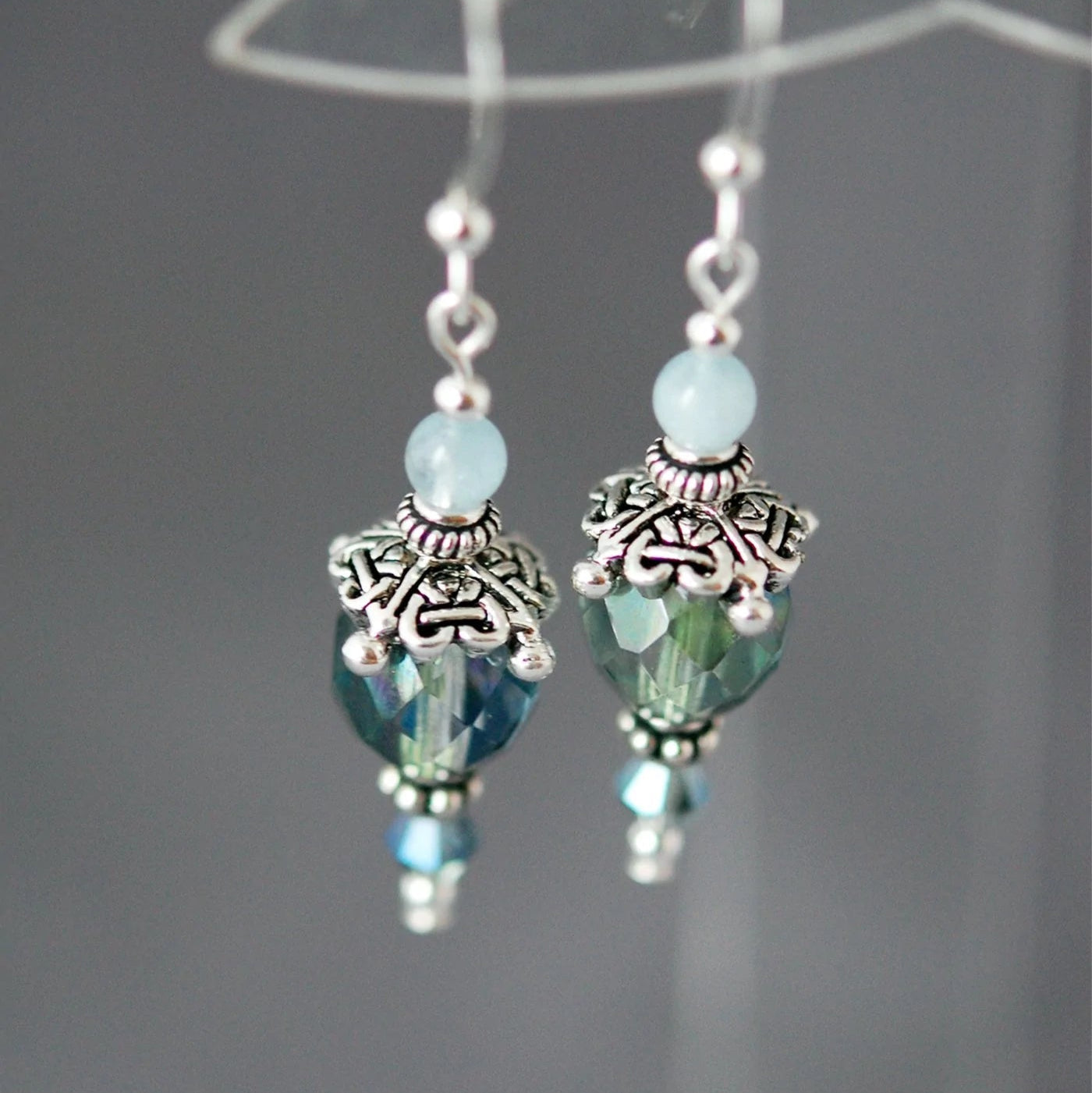 Cruthú Aquamarine Celtic Knot Cap Earrings - The Celtic Gift Store - Earrings