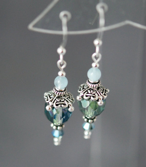 Cruthú Aquamarine Celtic Knot Cap Earrings - The Celtic Gift Store - Earrings