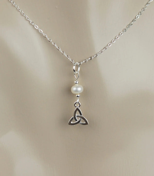 Cruthú Freshwater Pearl Trinity Knot Necklace - The Celtic Gift Store - Necklaces
