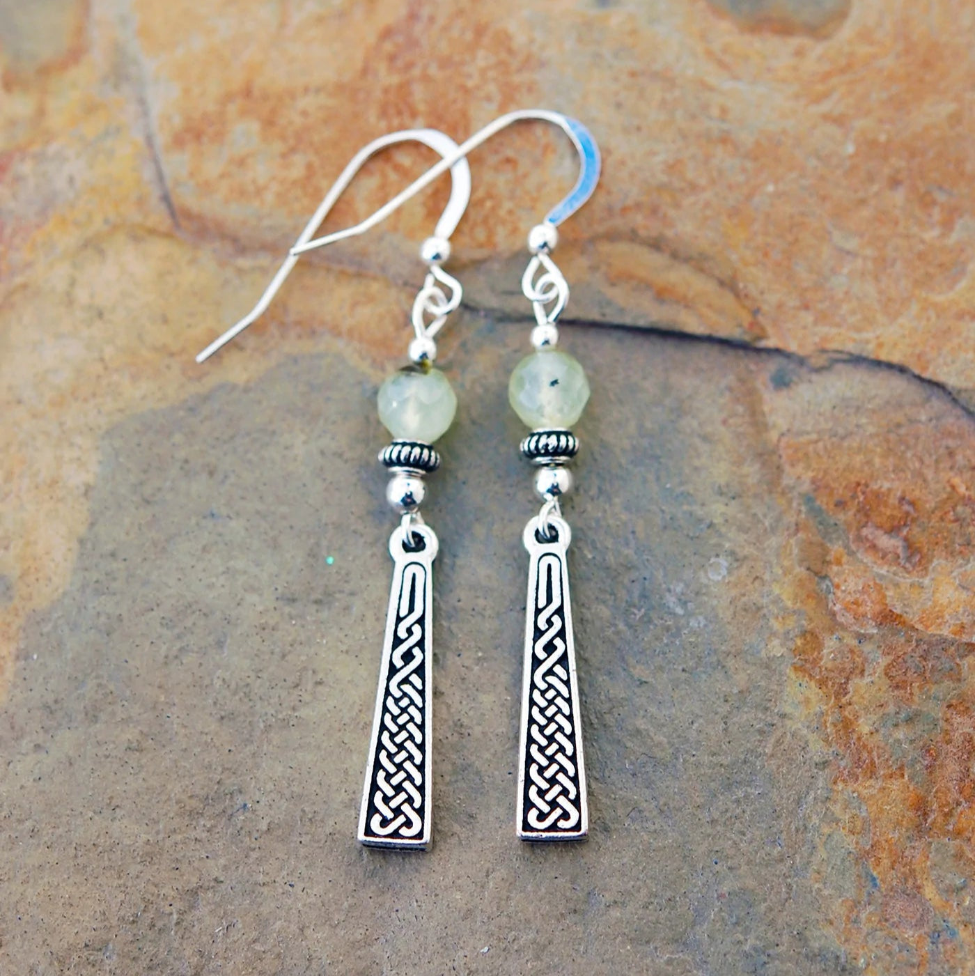 Cruthú Prehnite Celtic Knot Wedge Earrings - The Celtic Gift Store - Earrings