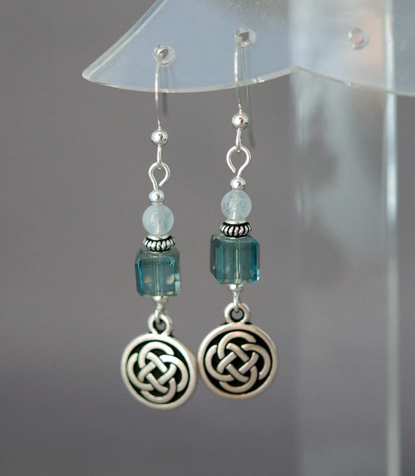 Cruthú Spirit Journey Aquamarine Celtic Knot Earrings - The Celtic Gift Store - Earrings