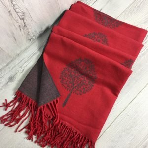 Double Sided Tree Scarf - Red/Grey - The Celtic Gift Store - Scarves & Shawls