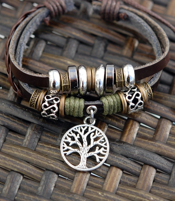 Espresso Leather Bracelet with Celtic Tree of Life - The Celtic Gift Store - bracelets