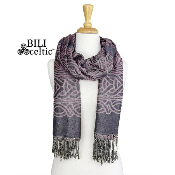 Frances Celtic Knot Scarf - Grey/Pink