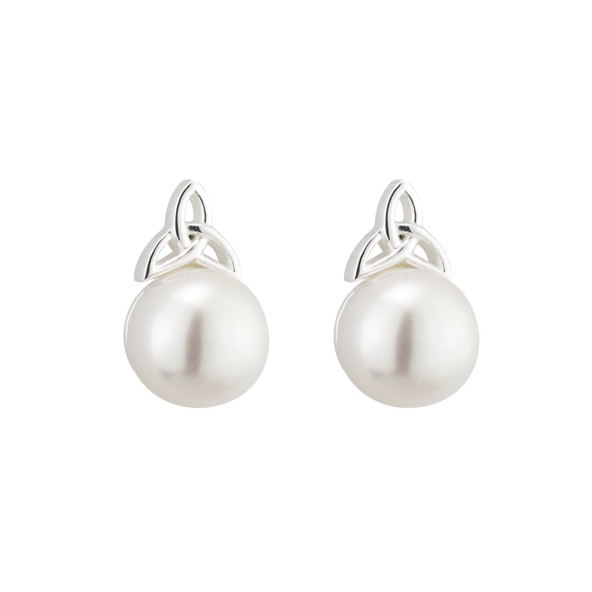Freshwater Pearl Sterling Silver Trinity Knot Topped Earrings - The Celtic Gift Store - Earrings