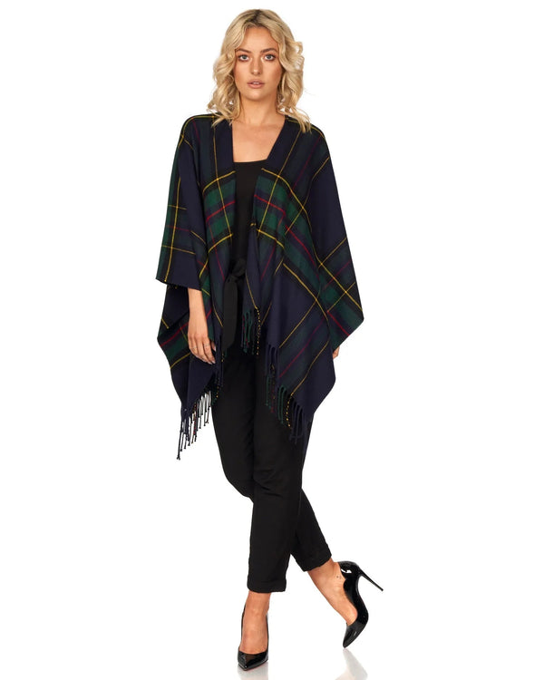 Fringed Shawl in Navy Plaid - The Celtic Gift Store - Scarves & Shawls