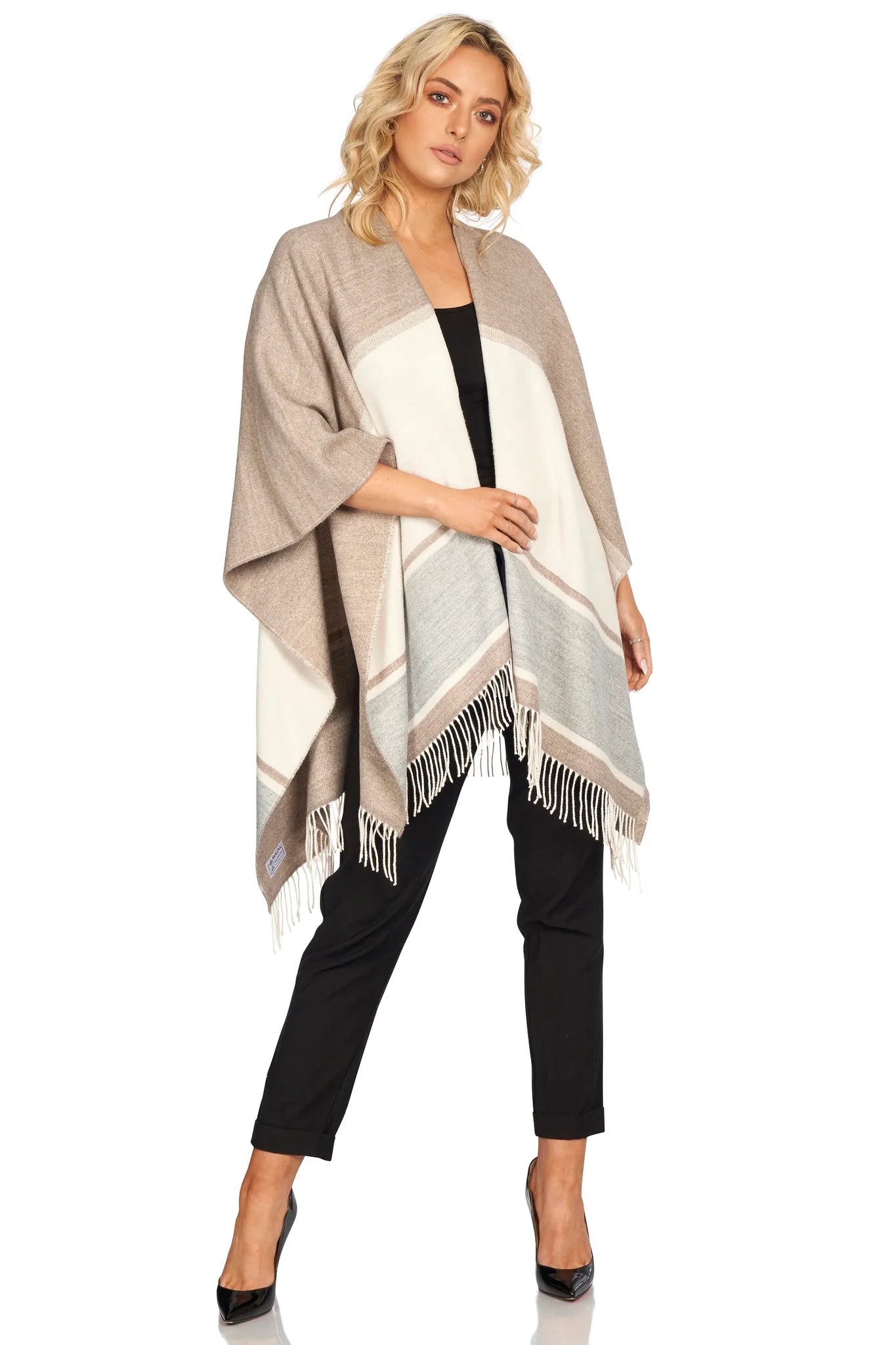 Fringed Shawl with Colour Panels - Navy/Green/Orange - The Celtic Gift Store - Scarves & Shawls