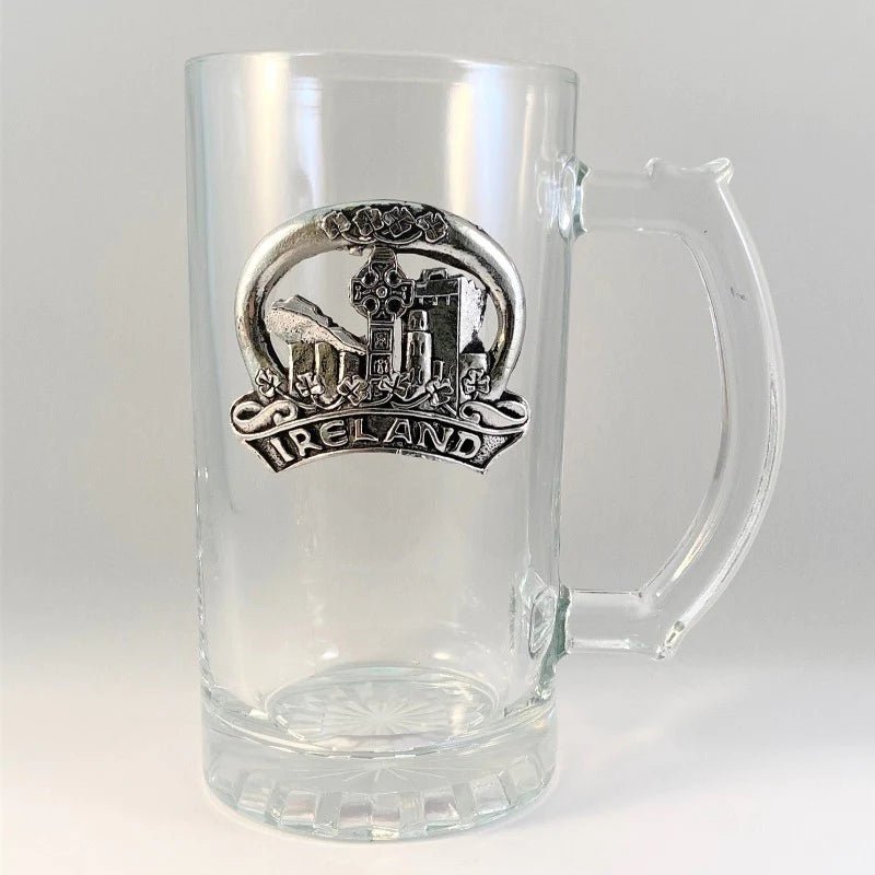 Glass Beer Tankard pewter design - Ireland - The Celtic Gift Store - Drinkware
