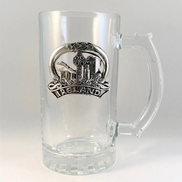 Glass Beer Tankard pewter design - Ireland - The Celtic Gift Store - Drinkware