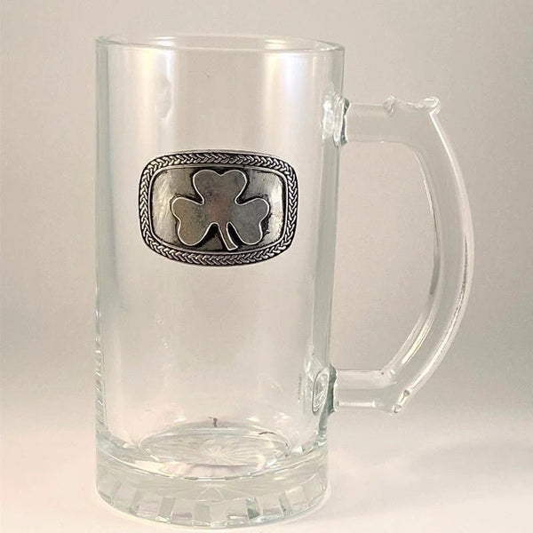 Glass Beer Tankard pewter design - Shamrock - The Celtic Gift Store - Drinkware