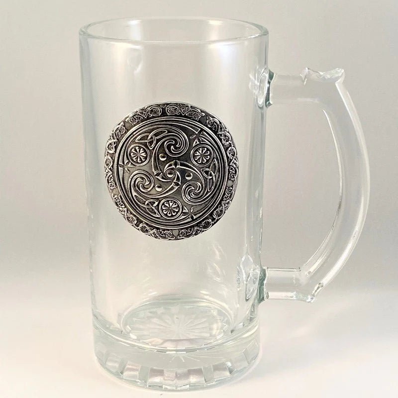 Glass Beer Tankard pewter design - Spiral - The Celtic Gift Store - Drinkware