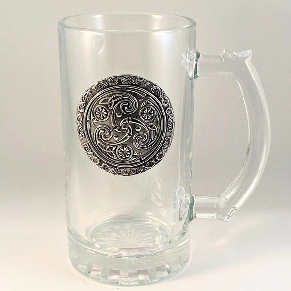 Glass Beer Tankard pewter design - Spiral - The Celtic Gift Store - Drinkware