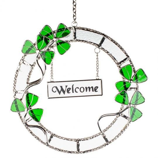 Glass Shamrock Welcome Wreath - The Celtic Gift Store - 