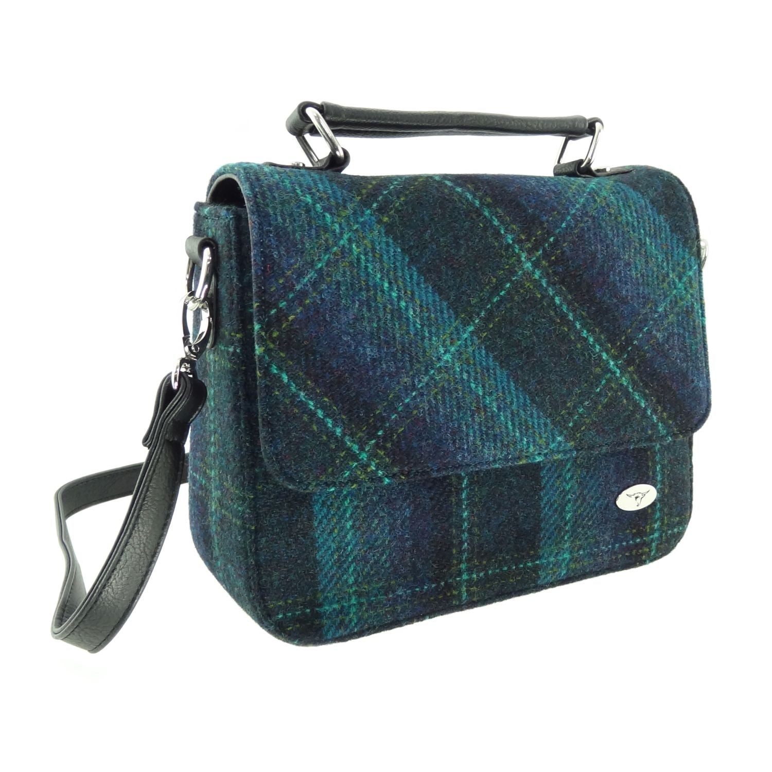 Glen Appin Blue and Turquoise Overcheck Harris Tweed Bag - The Celtic Gift Store - Handbags