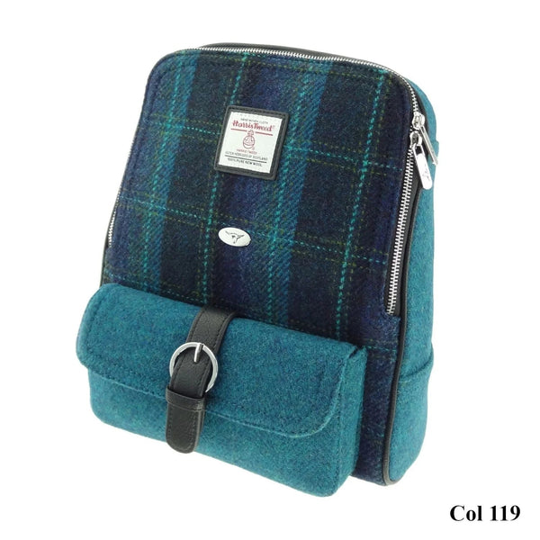 Glen Appin Blue with Turquoise Overcheck Harris Tweed Backpack - The Celtic Gift Store - Handbags
