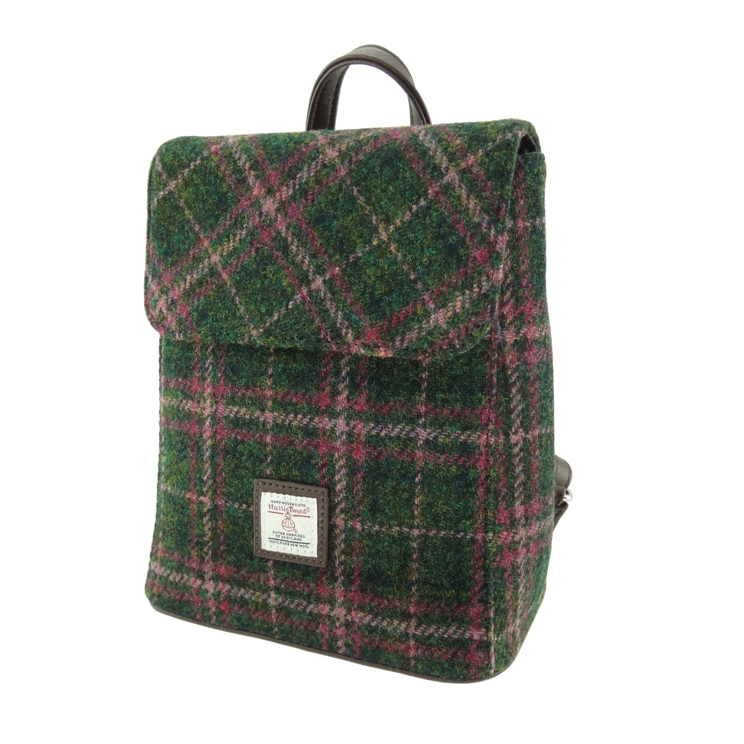 Glen Appin Green and Plum Check Harris Tweed Mini Backpack - The Celtic Gift Store - Handbags