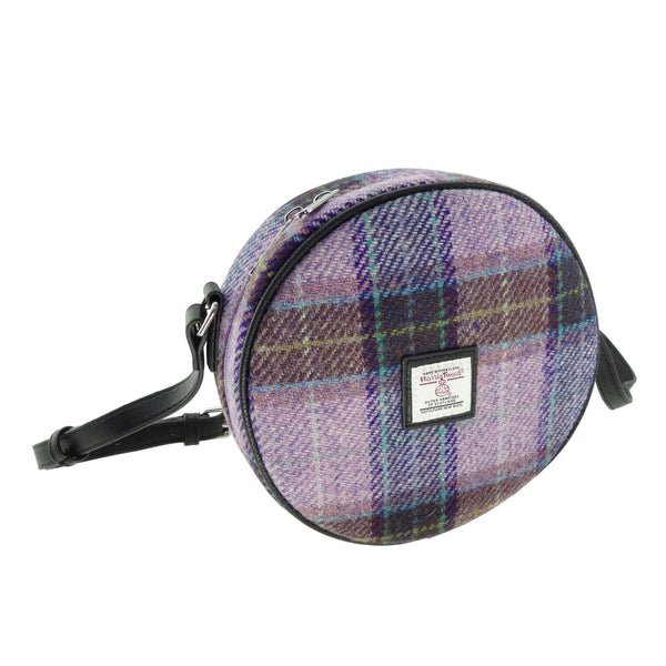 Glen Appin Pink and Grey Check Harris Tweed Round Crossbody Bag - The Celtic Gift Store - Handbags