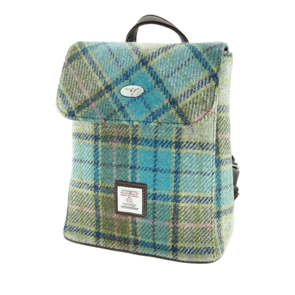 Glen Appin Turquoise Tartan Harris Tweed Mini Backpack - The Celtic Gift Store - Handbags