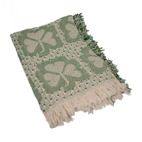 Green & Cream Shamrock Throw - The Celtic Gift Store - Blankets and Bedding