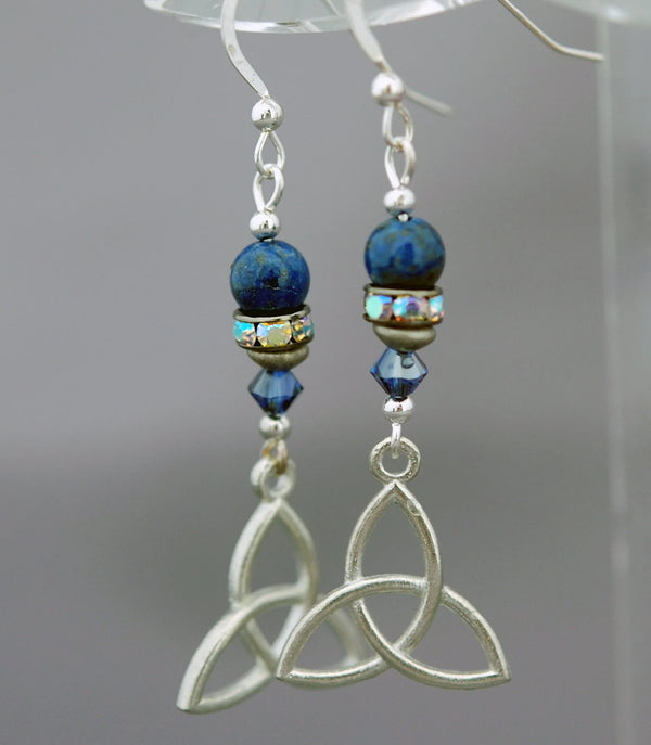 Cruthú Lapis Lazuli Trinity Knot Earrings