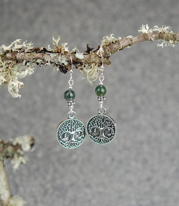 Cruthú Moss Agate Celtic Tree of Life Earrings