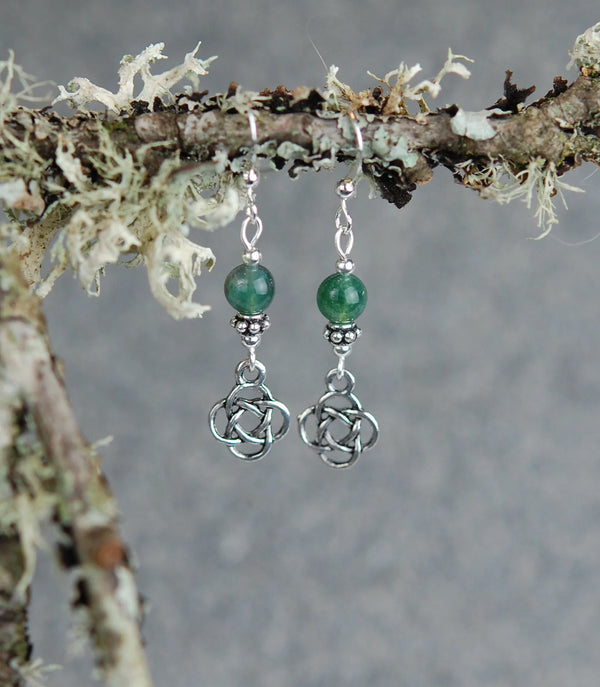 Cruthú Moss Agate Round Celtic Knot Earrings- Small